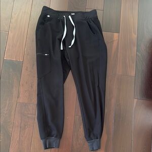 Figs Black Track Pants with Elastic Cuffs and Drawstring Waistband